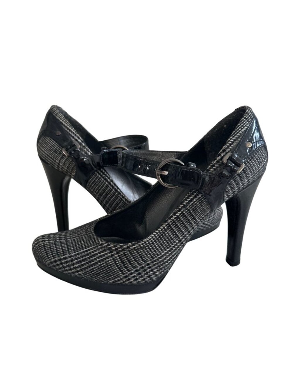 STUART WEITZMAN Glenplaid Gray Black Mary Janes Heels Size 7.5 - Picture 4 of 10
